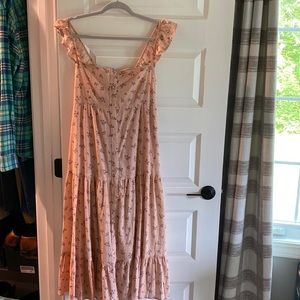 Light peach dress with gray flowers